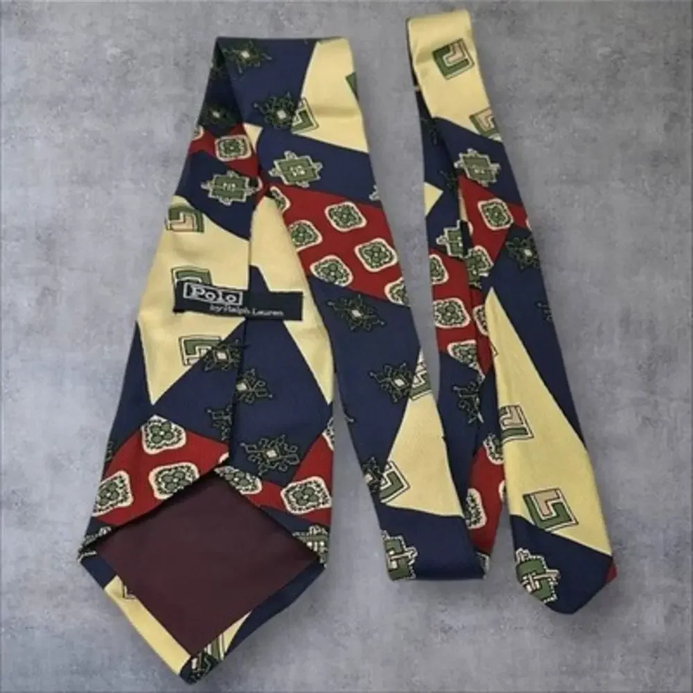 Handmade Vintage Polo By Ralph‎ Lauren 3.75” Neck Tie Red/Blue/Cream Color Block